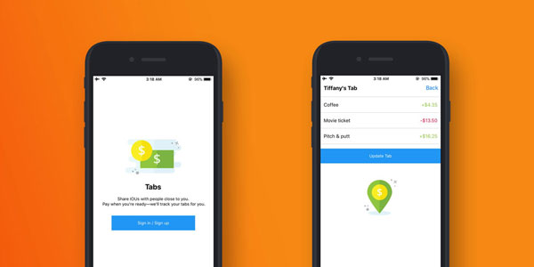 mockups of mobile app concept for splitting costs with peers